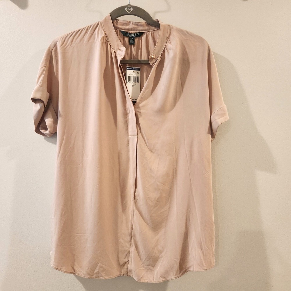 Lauren Ralph Lauren Blouse Tan Neutral Minimalist Office Chic NEW Womens Size S